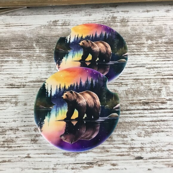 Grizzly Bear Northern Lights Car Coasters - Picture 5 of 7